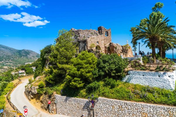 Mijas, Spain, June 28 2017: View on the Ermita de la Virgen de la Peña at the White town of Fijas in the south of Spain