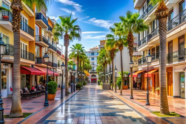 Vibrant street scene in central Torremolinos town, Andalusia, Spain, Torremolinos, town, Andalusia, Spain, vibrant